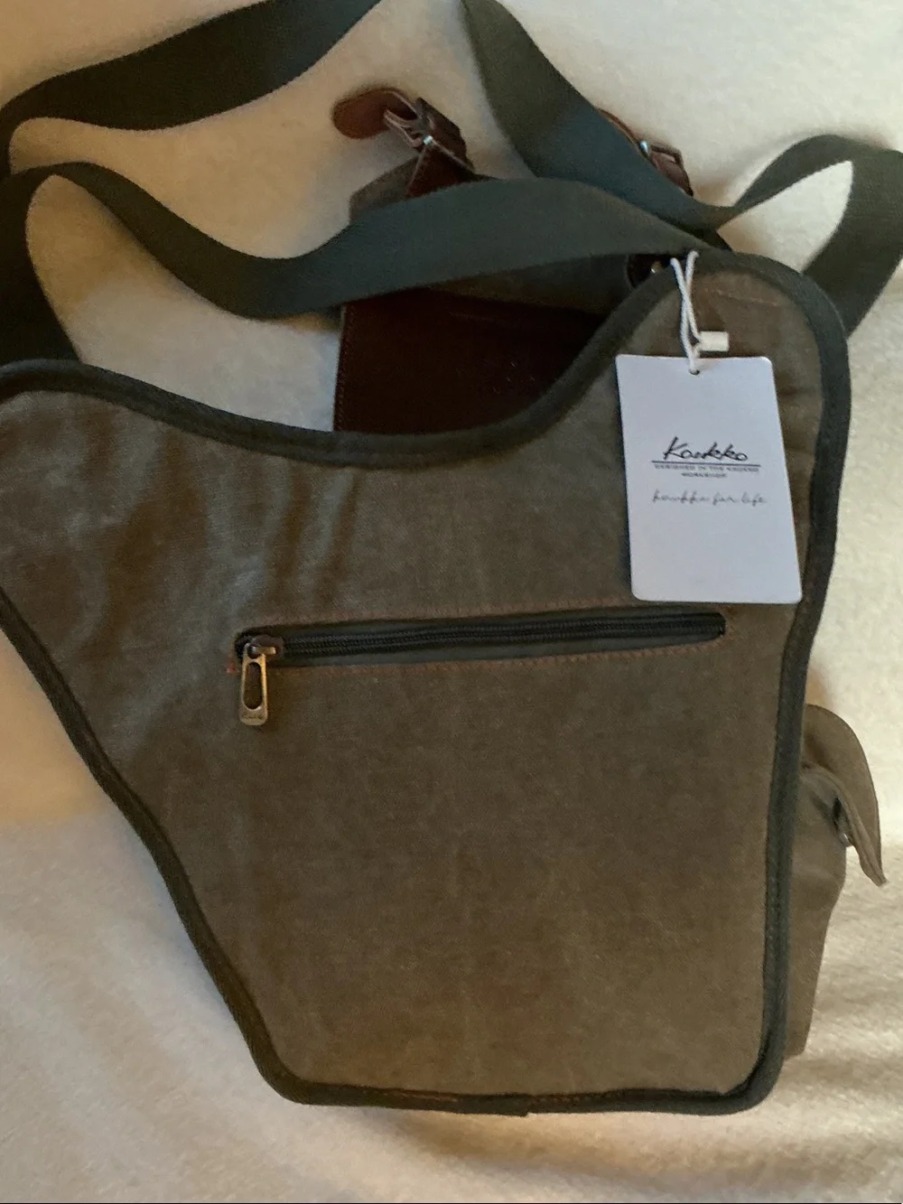 Classic Olive Canvas Messenger with Brown Leather Flap